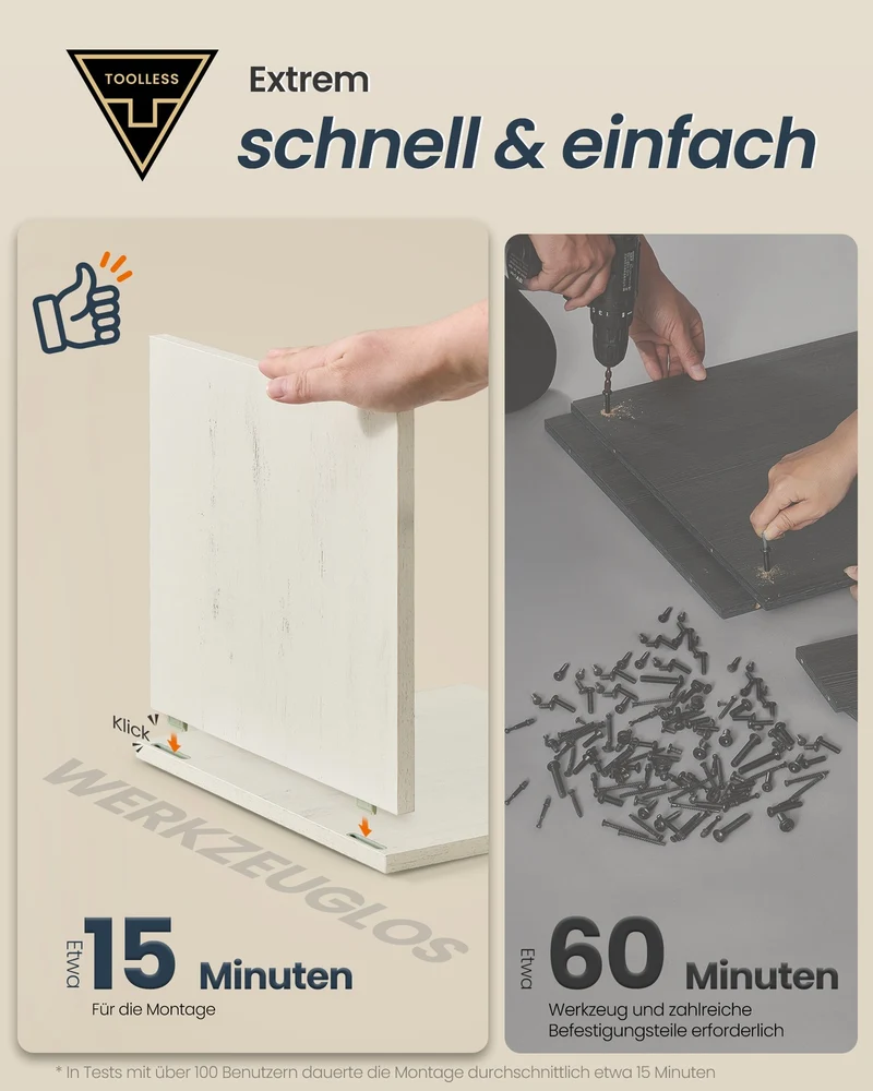 Sideboard – Küchenschrank mit Arbeitsplatte und verstellbaren Einlegeböden – Weiß und Honigbraun – Montage ohne Werkzeug