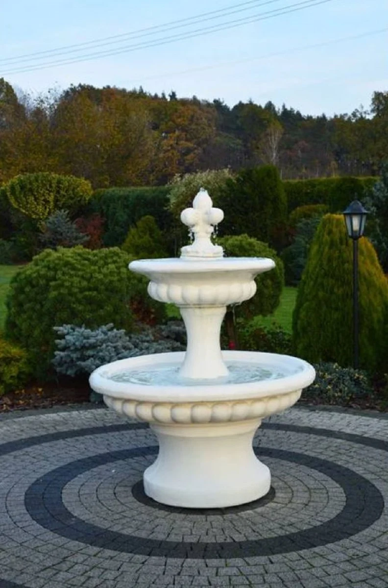 Casa Padrino Barock Springbrunnen Weiß Ø 120 x H. 157 cm - Prunkvoller Gartenbrunnen im Barockstil