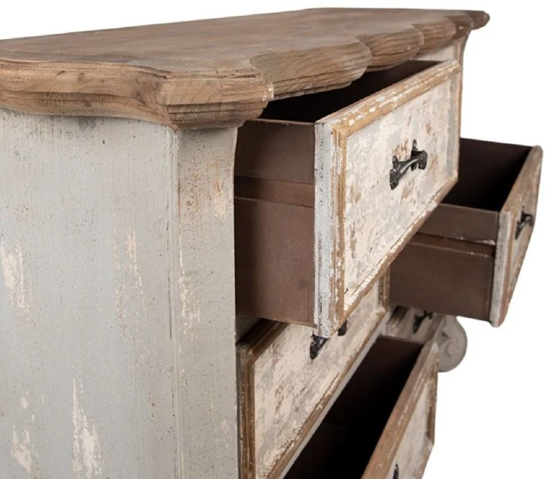 Casa Padrino Landhausstil Shabby Chic Kommode mit 6 Schubladen Grau / Beige / Gold / Braun 135 x 41 x H. 89 cm - Landhausstil Möbel - Shabby Chic Möbel - Landhausstil Einrichtung