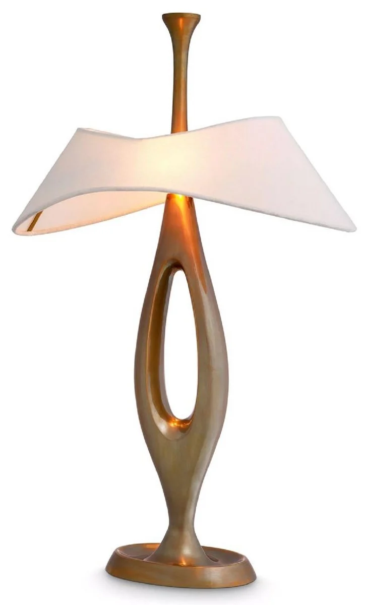 Casa Padrino Luxus Tischleuchte Vintage Messing / Weiß 41,5 x H. 63 cm - Messing Schreibtischleuchte mit Lampenschirm - Luxus Tischleuchten - Luxus Leuchten - Luxus Möbel - Luxus Interior