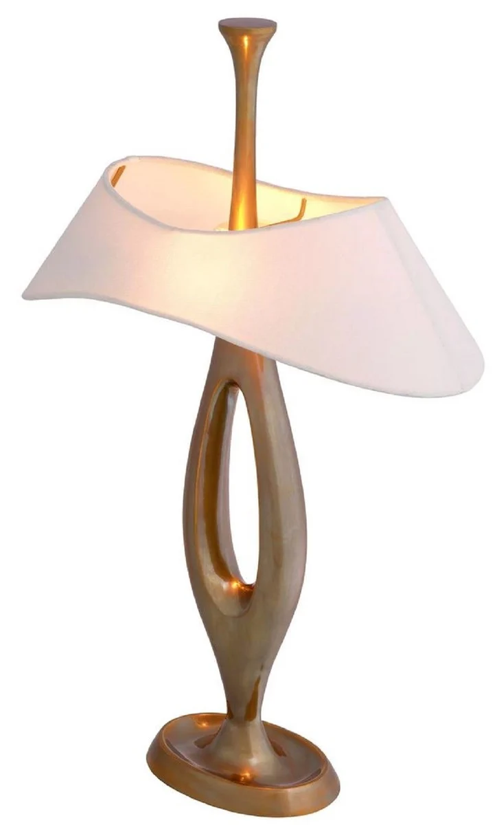 Casa Padrino Luxus Tischleuchte Vintage Messing / Weiß 41,5 x H. 63 cm - Messing Schreibtischleuchte mit Lampenschirm - Luxus Tischleuchten - Luxus Leuchten - Luxus Möbel - Luxus Interior