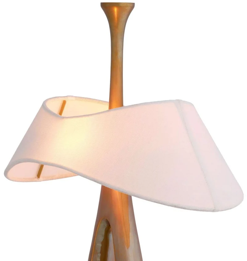 Casa Padrino Luxus Tischleuchte Vintage Messing / Weiß 41,5 x H. 63 cm - Messing Schreibtischleuchte mit Lampenschirm - Luxus Tischleuchten - Luxus Leuchten - Luxus Möbel - Luxus Interior