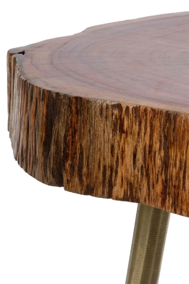 Casa Padrino Luxus Dreibein Beistelltisch Braun / Messingfarben 28 x 36 x H. 46 cm - Moderner Tisch im Baumscheiben Design und Messingfüllung