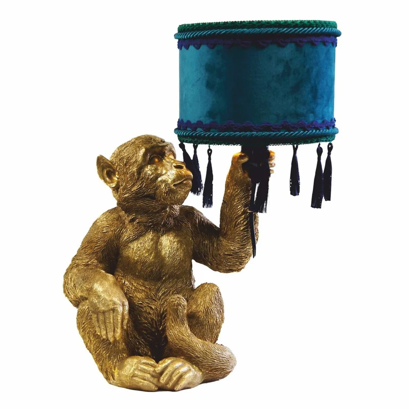 Casa Padrino Luxus Tischleuchte Affe Gold / Blau / Grün H. 50 cm - Luxus Leuchten