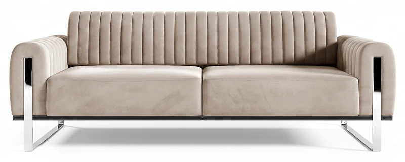 Dreipersonen-Sofa Parissa hellbeiger Samt mit Chrombeinen