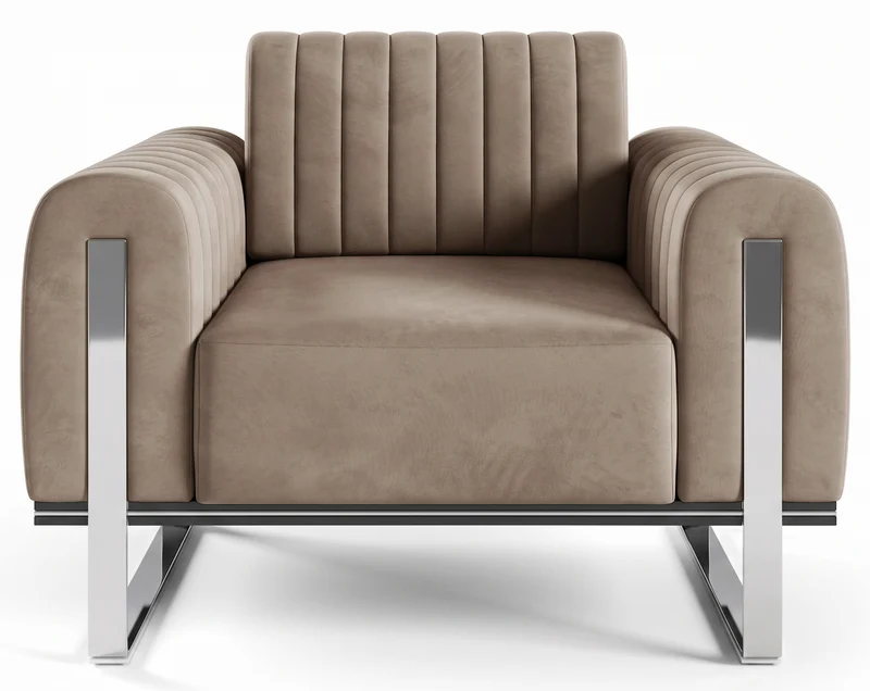 Parissa Schalensitzstuhl Beige Samt Chromfüße