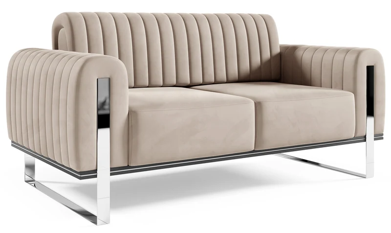 Zweisitziges Sofa Parissa in hellbeigem Samt mit Chromfüßen