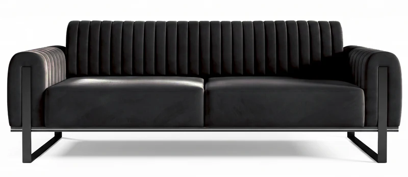 Dreier-Sofa Parissa, schwarzer Samt, schwarze Beine