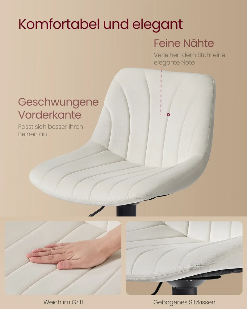 Samt-Barhocker-Set, 2er-Set – Höhenverstellbar & 360° drehbar – Mit Rückenlehne und Fußstütze