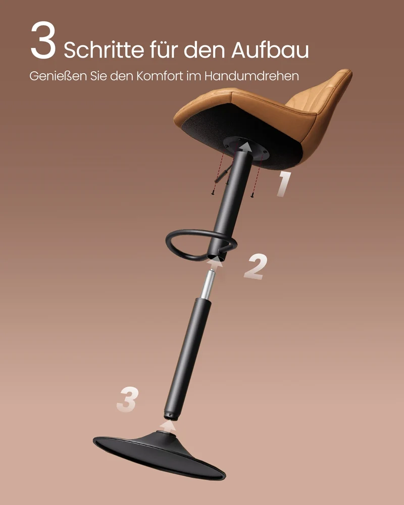 Barhocker-Set, 2er-Set – Höhenverstellbar & 360° drehbar – Mit Rückenlehne und Fußstütze