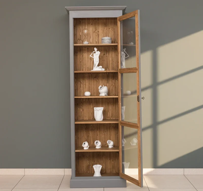 Vitrine aus Massivholz | Ablage mit Glastür