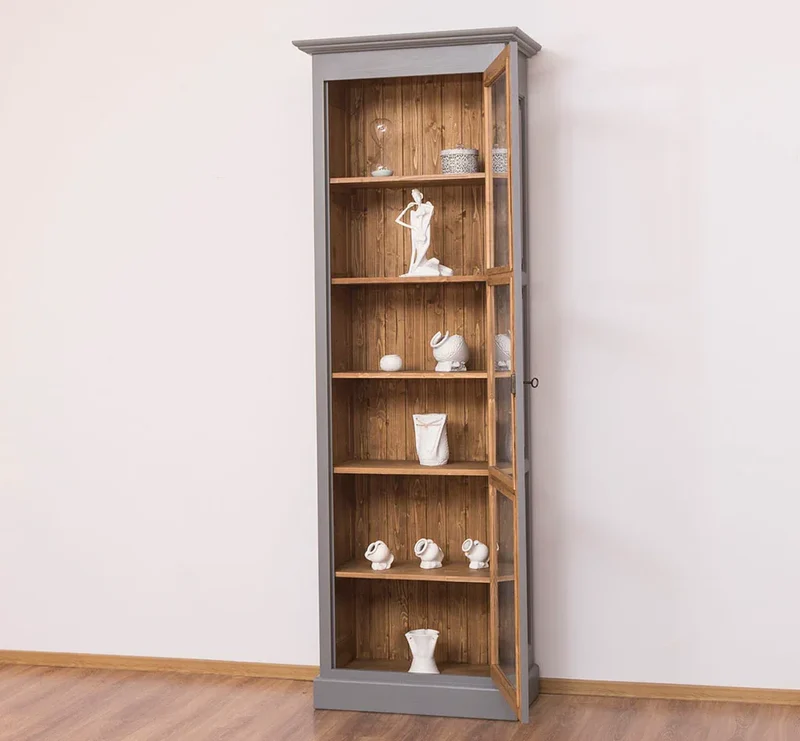 Vitrine aus Massivholz | Ablage mit Glastür