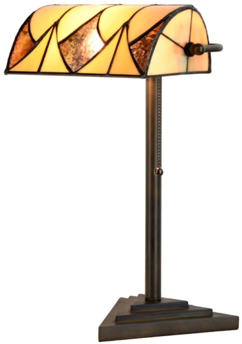 Casa Padrino Luxus Tiffany Tischleuchte Schwarz / Gelb 22 x 14,5 x H. 42 cm - Schreibtischleuchte