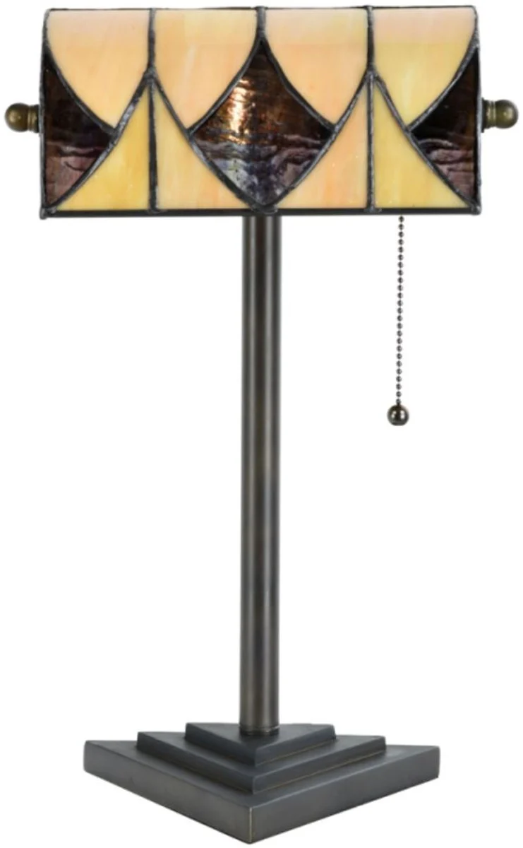 Casa Padrino Luxus Tiffany Tischleuchte Schwarz / Gelb 22 x 14,5 x H. 42 cm - Schreibtischleuchte