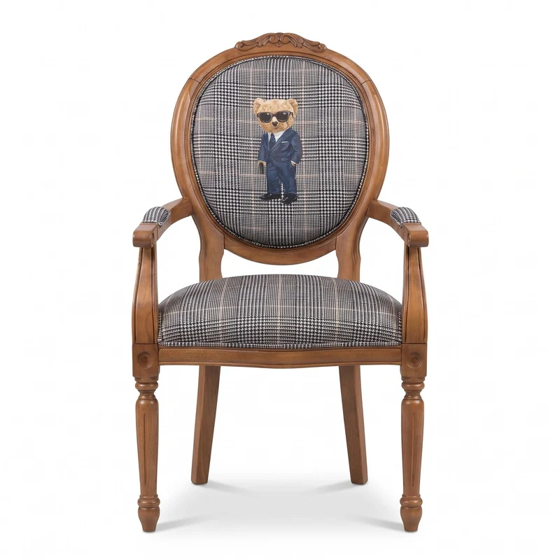 Casa Padrino Luxus Barock Esszimmer Stuhl mit Armlehnen Spion Teddybär Blau / Braun