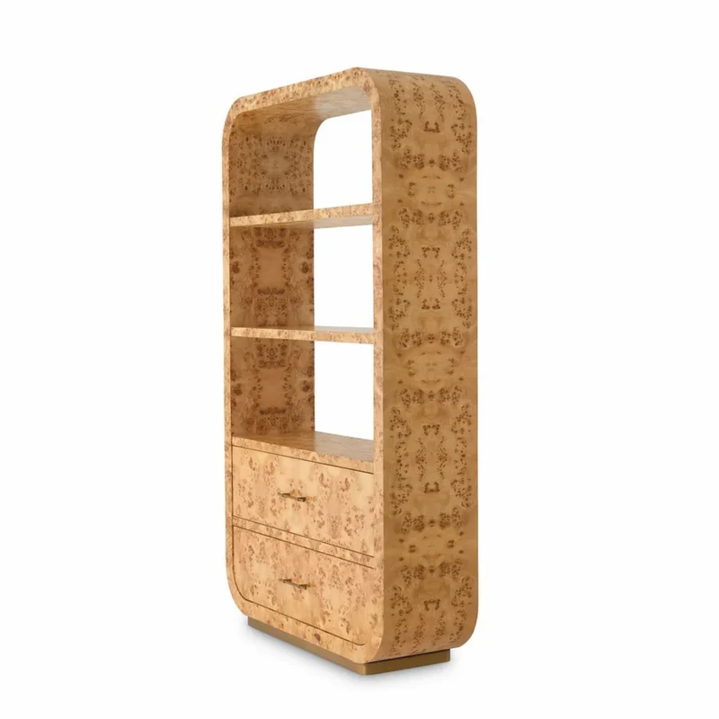 Casa Padrino Luxus Regalschrank mit 2 Schubladen Hellbraun / Antik Messing H. 210 cm