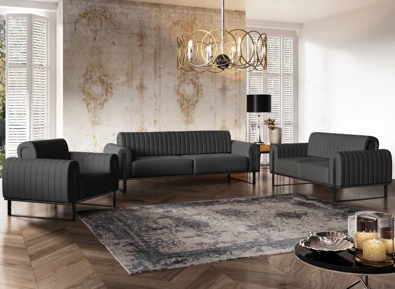 Zweisitziges Sofa Parissa, dunkelgrauer Samt, schwarze Beine