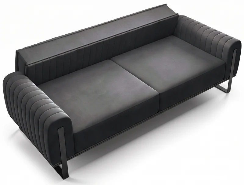 Dreisitziges Sofa Parissa, dunkelgrauer Samt, schwarze Beine