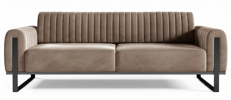 Dreiersofa Parissa Beige Samt Schwarze Beine