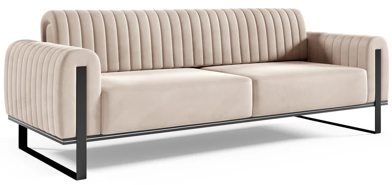 Dreissitziges Sofa Parissa, hellbeiger Samt, schwarze Beine