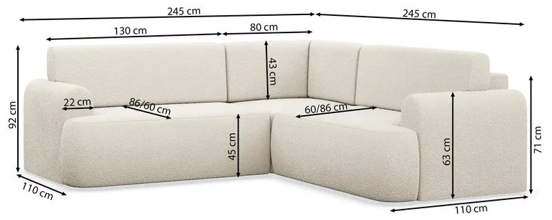 Ecksofa mit Schlaffunktion, Kaveo, L-förmig, universell, hellgrauer Chenille-Stoff