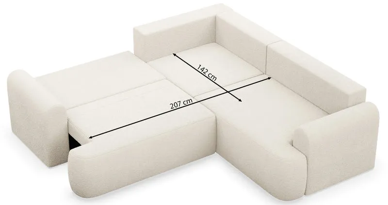 Ecksofa mit Schlaffunktion, Kaveo, L-förmig, universell, hellgrauer Chenille-Stoff