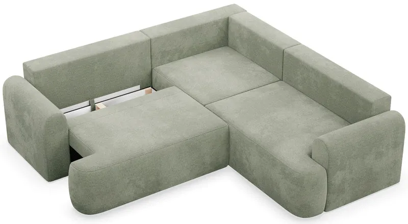 Ecksofa mit Schlaffunktion, Eckcouch Kaveo L-förmig, universell, Salbeigrün, Chenille