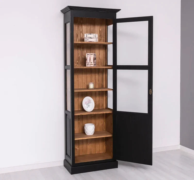 Vitrine aus Massivholz | Bücherregal mit großer Tür