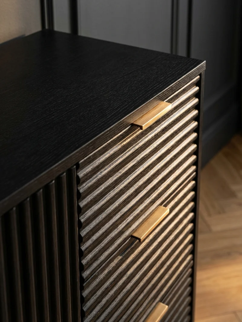 Sideboard – Schwarz/Eiche-Dekor, 120x80x40 cm, mit Türen und Schubladen, Metallbeine