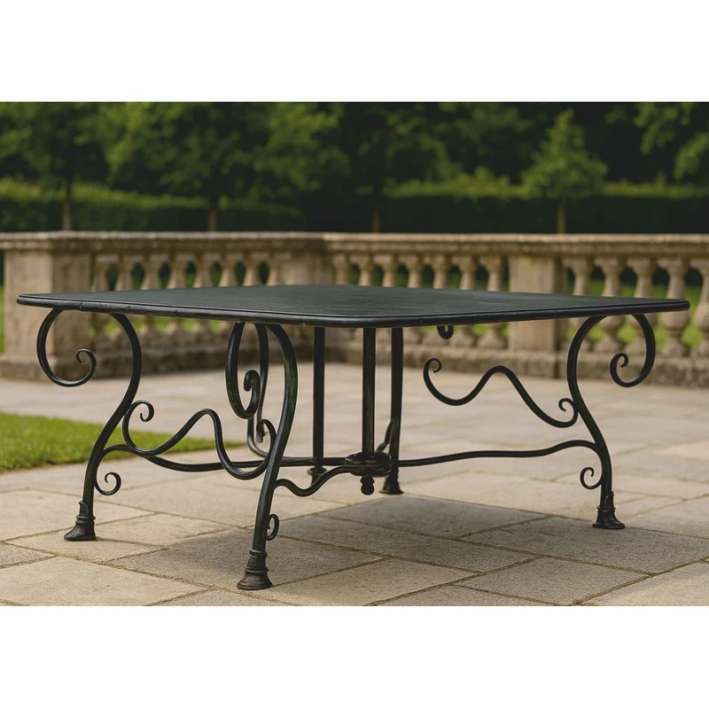 Casa Padrino Jugendstil Gartentisch Schwarz 120 cm - Nostalgische Garten Möbel