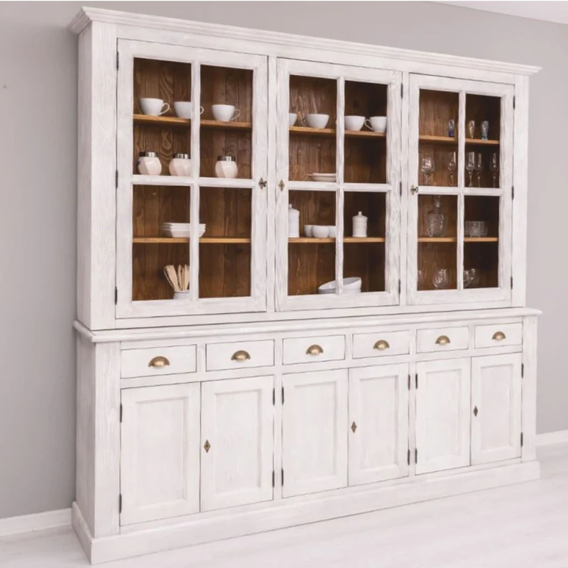 Casa Padrino Landhausstil Esszimmer Schrank Hellgrau / Braun 245 cm - Esszimmer Möbel