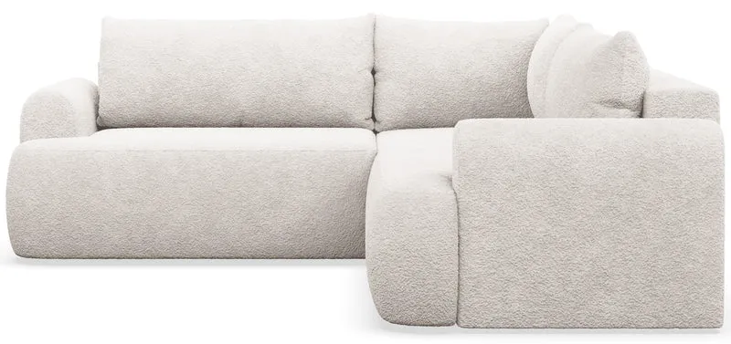 Ecksofa mit Schlaffunktion, L-förmig, universell, cremefarben, Bouclé-Stoff, Modell Ovo
