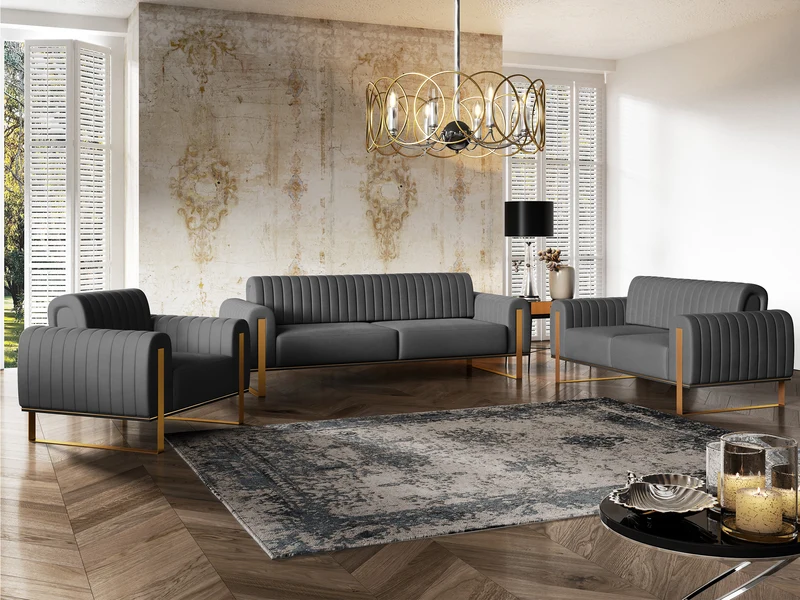 Dreisitziges Sofa Parissa, grauer Samt