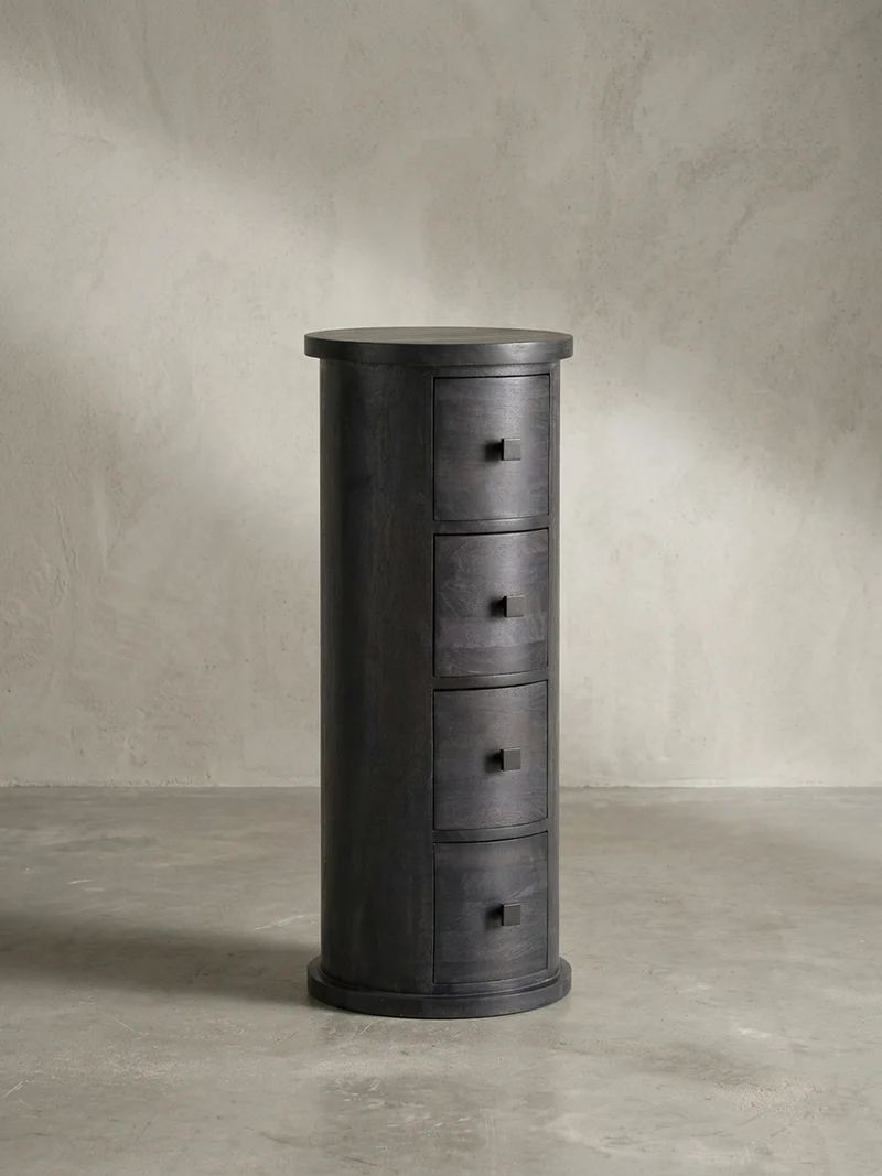 Sideboard – Mango Massivholz, 34x85x34 cm, 4 Schubladen, schmal, schwarz