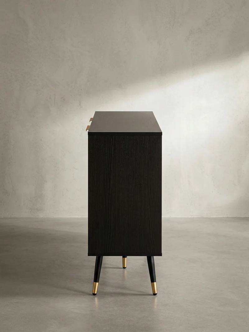 Sideboard – Schwarz/Eiche-Dekor, 150x81x39 cm, mit Türen, Metallbeine