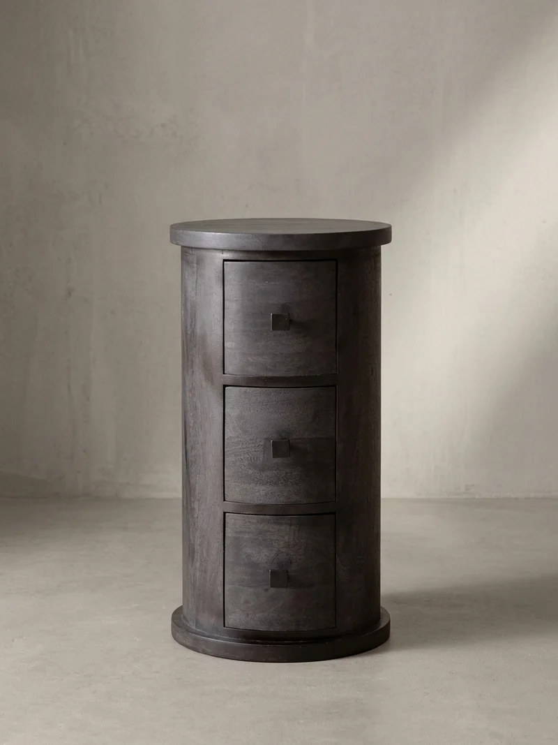 Sideboard – Mango Massivholz, 34x65x34 cm, 3 Schubladen, schmal, schwarz