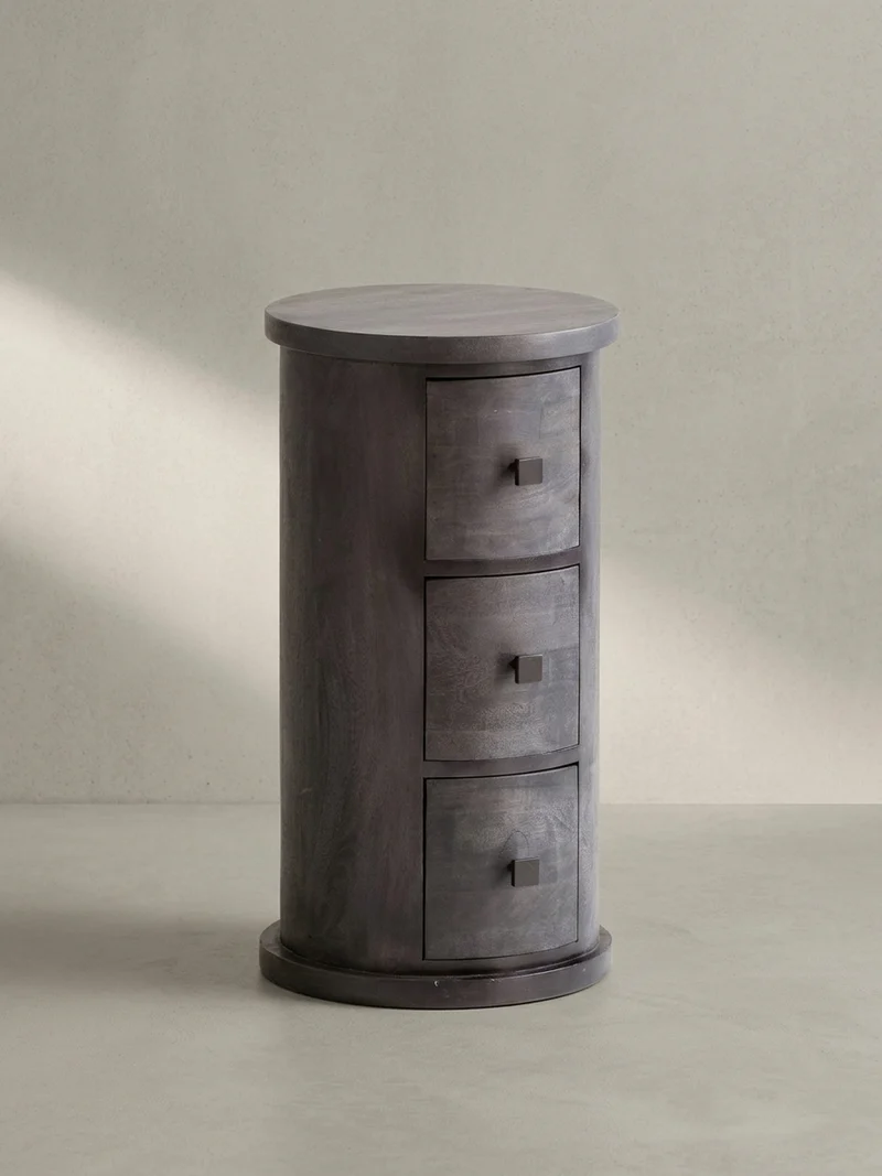 Sideboard – Mango Massivholz, 34x65x34 cm, 3 Schubladen, schmal, schwarz