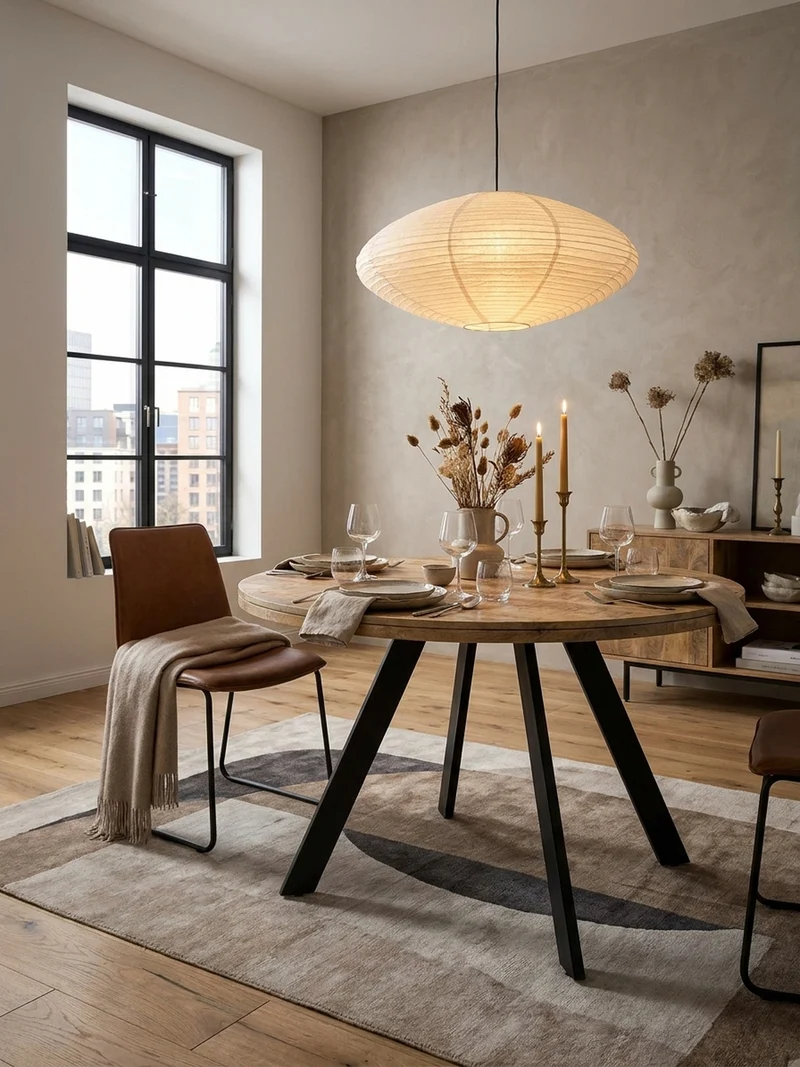 Esszimmertisch – Rund Mango Massivholz 120x120x76 cm Metallbeine