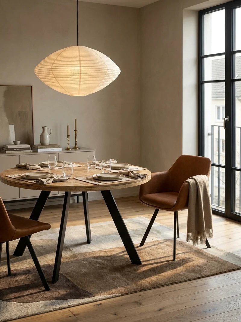 Esszimmertisch – Rund Mango Massivholz 120x120x76 cm Metallbeine