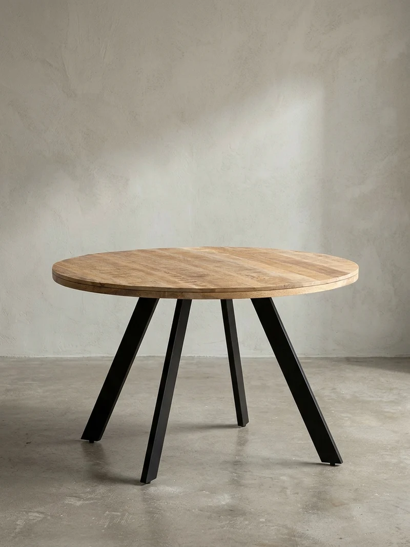 Esszimmertisch – Rund Mango Massivholz 120x120x76 cm Metallbeine