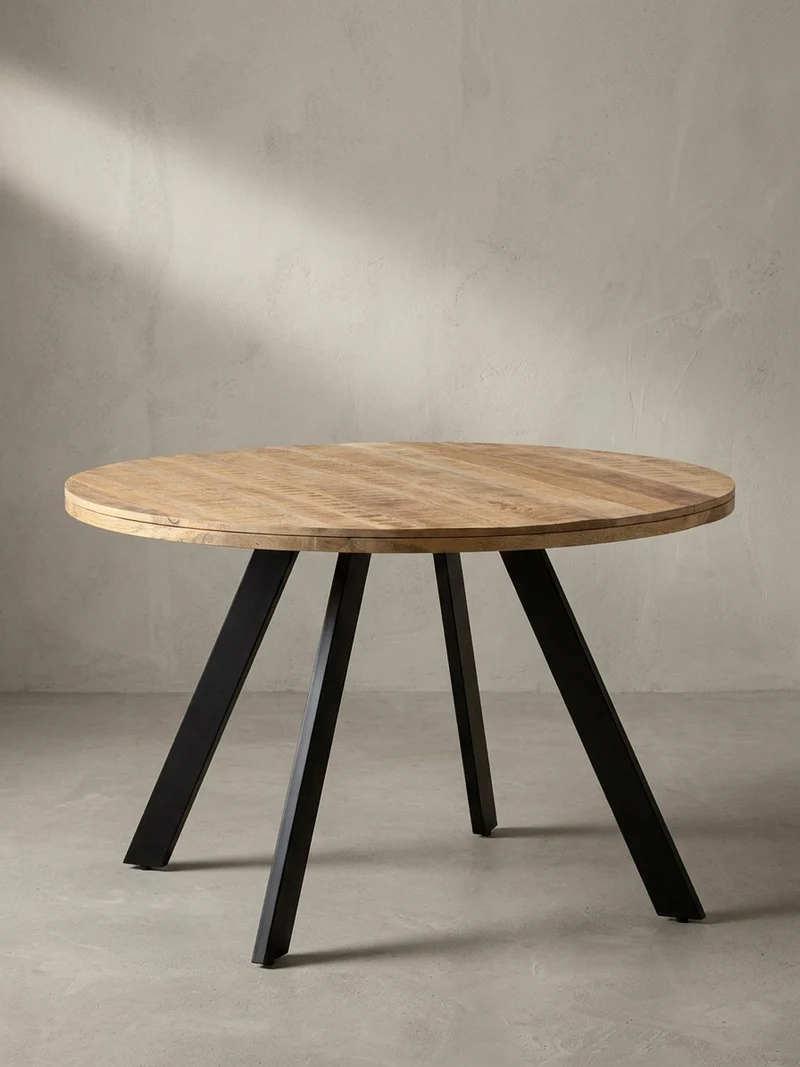 Esszimmertisch – Rund Mango Massivholz 120x120x76 cm Metallbeine