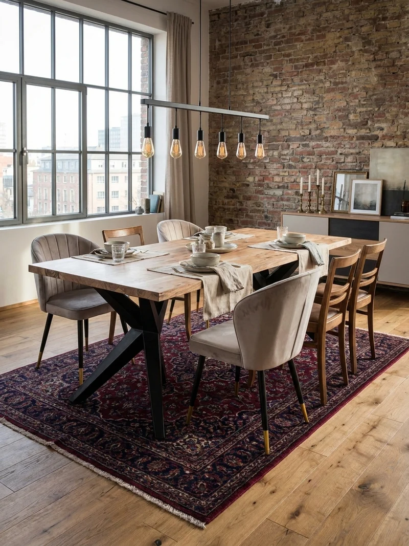 Esstisch Massivholz Metall Rechteckig Loft-Stil