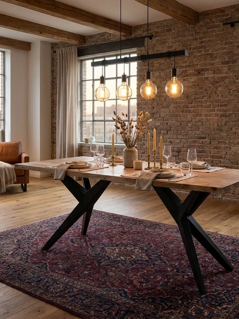 Esstisch Massivholz Metall Rechteckig Loft-Stil