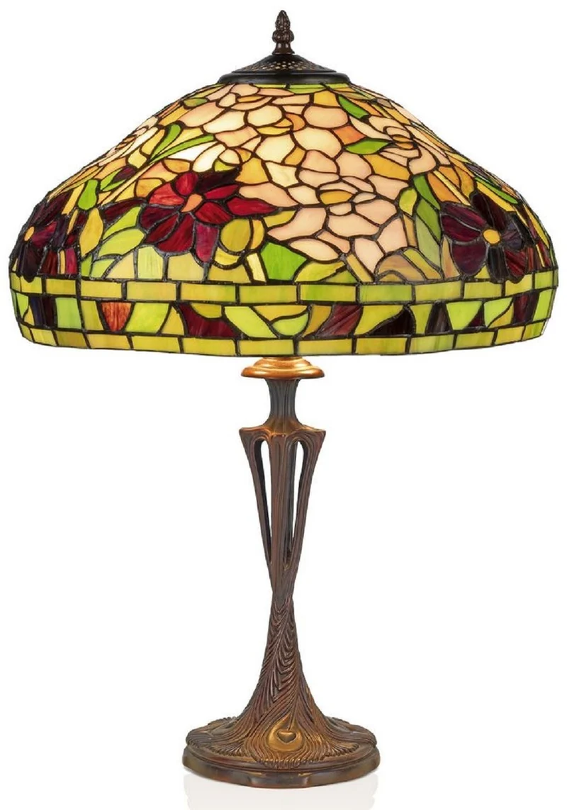 Casa Padrino Luxus Tiffany Tischleuchte Mehrfarbig Ø 40 x H. 60 cm - Tiffany Schreibtischleuchte - Runde Wohnzimmer Deko Leuchte - Scheibtisch Deko Leuchte - Luxus Tiffany Leuchten