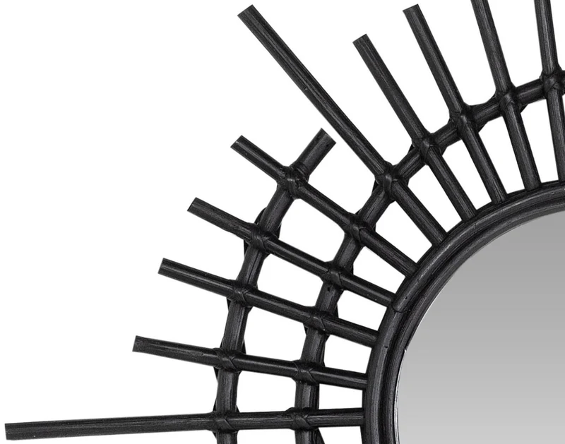 Casa Padrino Designer Rattan Spiegel Schwarz Ø 75 cm - Deko Accessoires