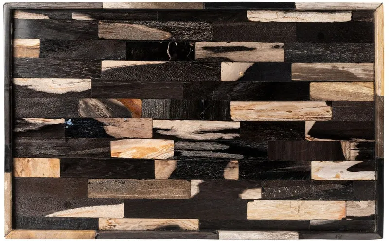 Casa Padrino Luxus Tablett Mehrfarbig 40 x 25 x H. 2 cm - Serviertablett aus versteinertem Holz