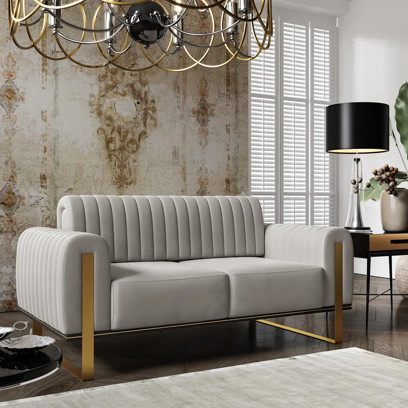 Zweisitziges Sofa Parissa in hellgrauem Samt