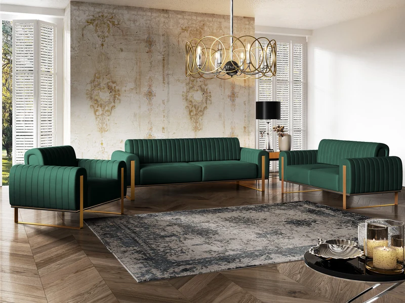 Drei-Sitzer-Sofa Parissa aus grünem Samt