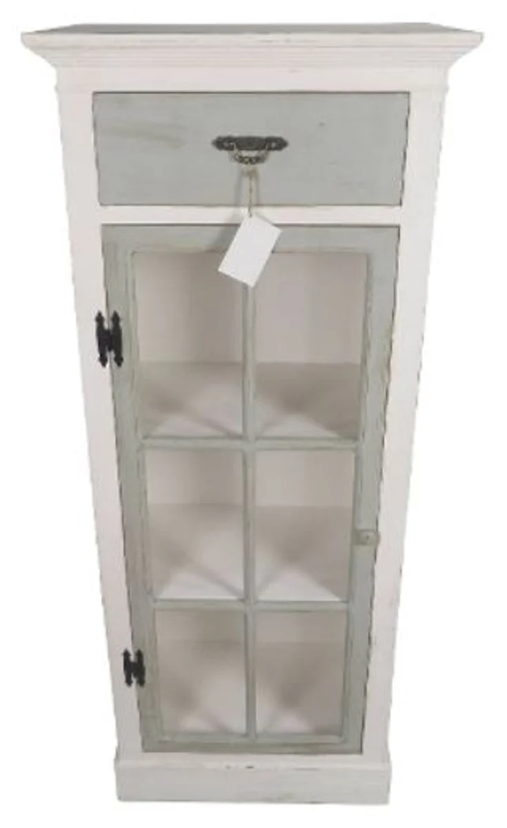 Casa Padrino Landhausstil Kommode mit Tür und Schublade in Antik Weiß / Hellgrau 58 x 37 x H. 139 cm