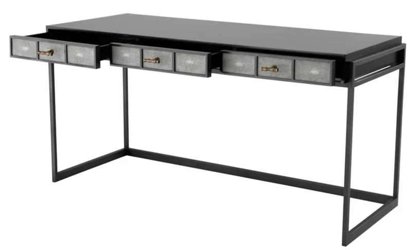 Casa Padrino Luxus Schreibtisch mit 3 Schubladen Schwarz / Grau 150 x 60 x H. 75 cm - Luxus Büromöbel